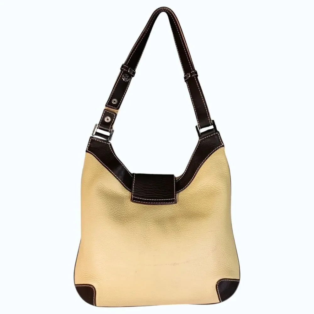 Tous Hobo Shoulder Bag Brown Yellow Leather Silver Logo